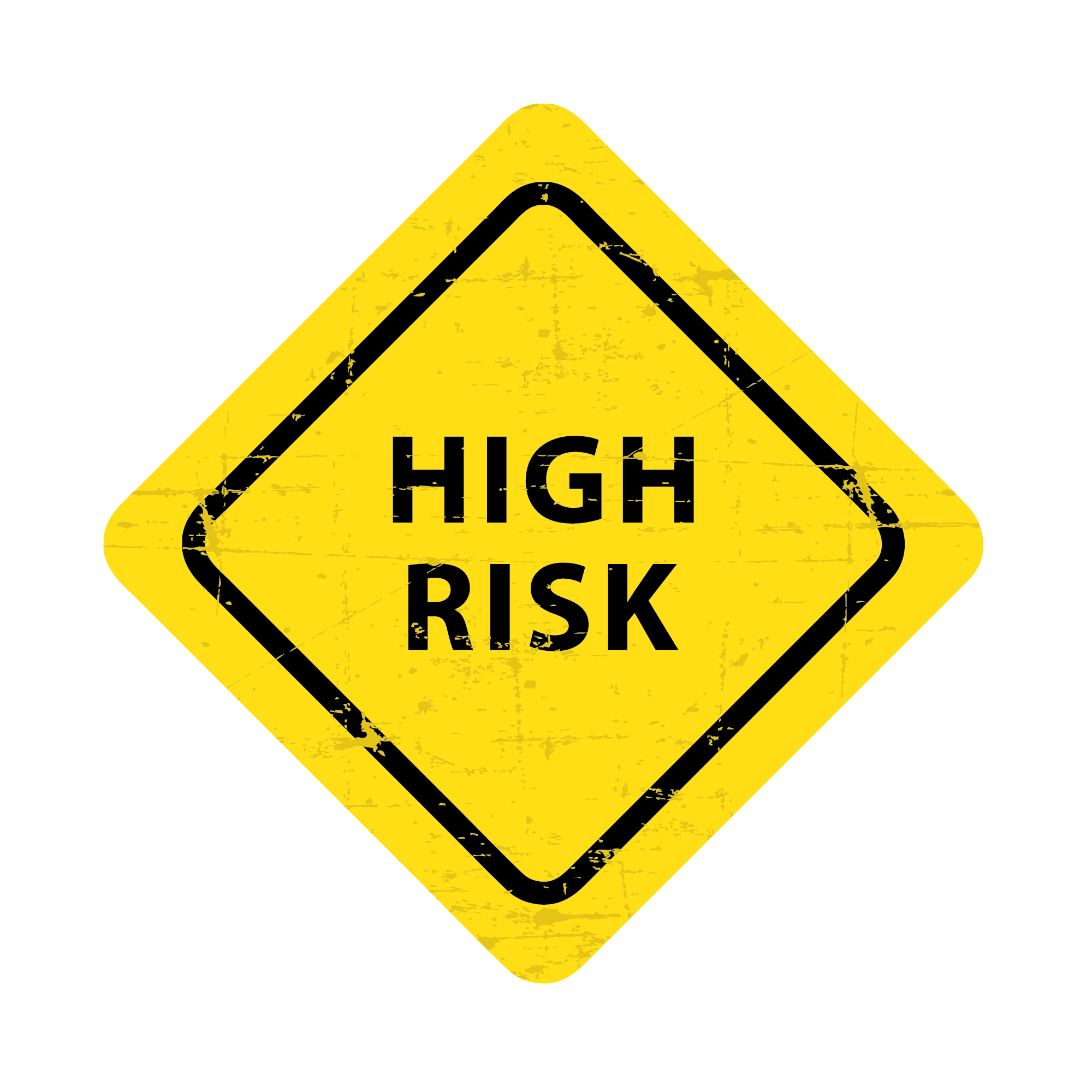 High risk. Hi risk. High risk area sign. Risk Road.